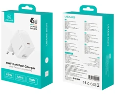 USAMS CC339 T76 45W GaN greitasis įkroviklis USB-C sieninis įkroviklis baltas