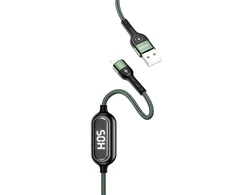 USAMS Kabelis pintas U48 lightning 1,2m2A Fast Charging LED žalios spalvos SJ423USB02 (US-SJ423)