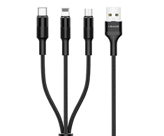 USAMS Kabelis pintas U5 3w1 1,5m 2Ajuodos spalvos (lightning/microUSB/USB-C) SJ2193IN101 (US-SJ219)