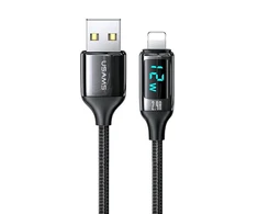 USAMS Kabelis pintas U78 lightning 1.2m LED 2.4A Fast Charging juodos spalvos SJ543USB01 (US-SJ543)