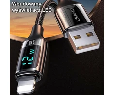 USAMS Kabelis pintas U78 lightning 1.2m LED 2.4A Fast Charging sidabrinis juodos spalvos SJ543USB02 (US-SJ543)