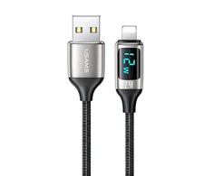 USAMS Kabelis pintas U78 lightning 1.2m LED 2.4A Fast Charging sidabrinis juodos spalvos SJ543USB02 (US-SJ543)