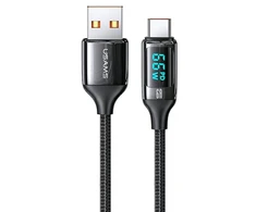 USAMS pintas kabelis U78 USB-C 1.2m LED 6A Fast Charging Juodos spalvos SJ544USB01 (US-SJ544)