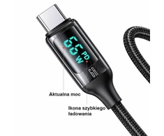 USAMS Kabelis pintas U78 USB-C 1.2m LED 6A Fast Charging baltos spalvos SJ544USB02 (US-SJ544)