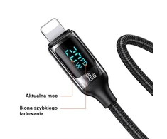 USAMS Kabelis pintas U78 USB-C na Lightning LED 1.2m 20W PD Fast Charge baltos spalvos SJ545USB02 (US-SJ545)