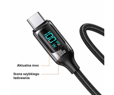 USAMS Cable Braided U78 USB-C į USB-CLED 1,2m 100W Fast Charging juoda/juodas SJ546USB01 (US-SJ546 )