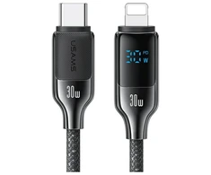 USAMS Kabelis USB-C į Lightning 30W 1,2m Skaitmeninis Ekranas Cinko lydinio greito įkrovimo duomenų kabelis HX Series SJ741USB01 (US-SJ741)