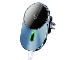 USAMS Indukcinis laikiklis Magnetinis Car Wireless Charging 15W oro grotelėms pilkos spalvos CD170DZ01 (US-CD170)