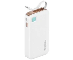 USAMS Powerbank su kabeliu Retractable Lightning 10000 mAh PD 20W Fast Charge XY Series baltos spalvos 10KCD22502 (US-CD225)
