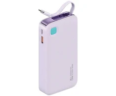USAMS Powerbank su kabeliu USB-C Retractable 10000 mAh PD 20W Fast Charge XY Series violetinės spalvos 10KCD22403 (US-CD224)