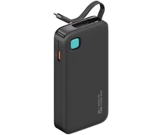 USAMS Powerbank su kabeliu USB-C Retractable 10000 mAh PD 20W Fast Charge XY Series juodos spalvos 10KCD22401(US-CD224)