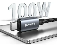 USAMS SJ821 U113 greitojo įkrovimo 100W USB-C į USB-C laidas + belaidis laikrodžio įkroviklis 1.2 m juodas