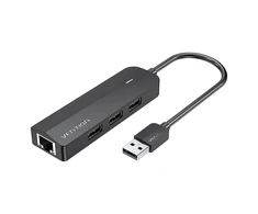 Vention USB 2.0 3 prievadų šakotuvas su eterneto adapteriu 100 m ventiliacija CHPBB 0.15 m, juodas
