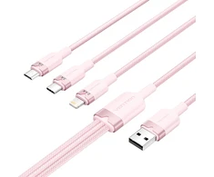 USB 2.0 A iki 3in1 3A laidas Vention CTPPG 1.5M (rožinis)