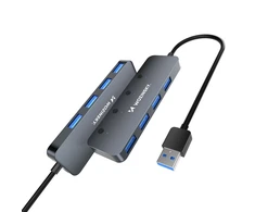 USB-A Hub Wozinsky WHS080YSS 4 x USB-A 3.0 with individual switches, aluminum, with 30 cm cable – pilka