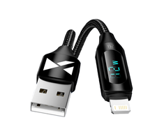 USB-A kabelis – Lightning Wozinsky WUALC2 su LED ekranu 2.4A 2m – juodos spalvos