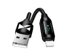USB-A kabelis – Lightning Wozinsky WUALC2 su LED ekranu 2.4A 2m – juodos spalvos