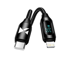Wozinsky WUCLC2 Lightning - USB-C 36W 480Mb/s laidas 2m su ekranu - juodas