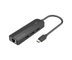 USB-C iki 3x USB 2.0, RJ45, Micro-B Hub Vention TGOBB 0.15m, juodas