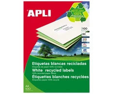 **Lipnios etiketės iš perdirbto popieriaus Apli, A4, 70x37mm, 24 etiketės lape, 100 lapų, baltos spalvos