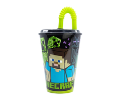 Stor Minecraft puodelis su šiaudeliais 430 ml