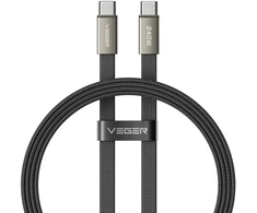 Plokščias kabelis C tipo į C tipo VEGER PD 5A 240W CC2-MTB 1,5 m juodas