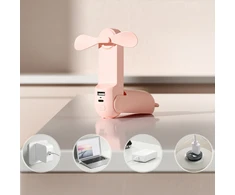 Ventiliatorius Jisulife Handheld Fan Life8 Portable USB Fan with Power Bank Function 2000mAh and Flashlight - Rožinė