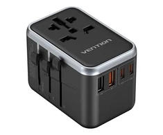 Vention FJFB0 GaN 2xUSB-C 2xUSB-A universalus kelioninis adapteris 65W (juodas)