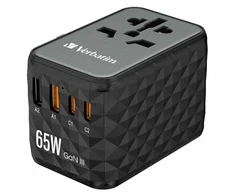 Verbatim kelioninis adapteris EU/UK/US GaN 2xUSB-A/2xUSB-C PD 65W UTA-05 juodas 32120