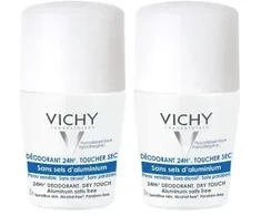 Vichy 24HR aliuminio be druskos sausam prisilietimui skirtas rutulinis dezodorantas su dvigubu sluoksniu, 2 x 50 ml