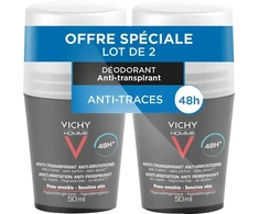 Rutulinis antiperspirantas vyrams Vichy Homme 48H Deo, ypač jautriai odai, bekvapis, 2 x 50 ml