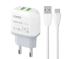 Sieninis įkroviklis LDNIO A2219 2USB + MicroUSB laidas