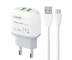 Sieninis įkroviklis LDNIO A2219 2USB + USB-C laidas