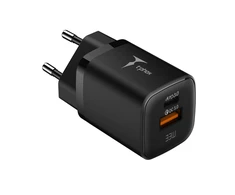 Tinklo įkroviklis 33W USB + USB-C T-PHOX HANDY SERIES T-PP08 juodos spalvos