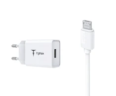 Tinklo įkroviklis T-PHOX MINI-EU MICRO USB baltos spalvos 1.2M 2.4A