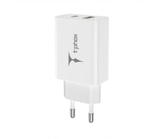 Tinklo įkroviklis T-PHOX SPEEDY USB-C 20W + USB 18W QC 3.0 baltos spalvos