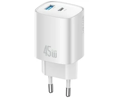 Laidinis įkroviklis USAMS CC290 T66 45W GaN 1xUSB-A 1xUSB-C sidabro spalvos