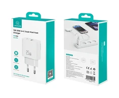Laidinis įkroviklis USAMS CC315 T65 25W 1xUSB-C 1xUSB-A Fast Charging baltos spalvos