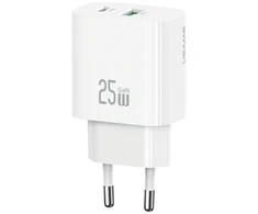 Laidinis įkroviklis USAMS CC315 T65 25W 1xUSB-C 1xUSB-A Fast Charging baltos spalvos