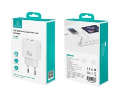 Laidinis įkroviklis USAMS CC316 T65 30W 1xUSB-C 1xUSB-A Fast Charging baltos spalvos