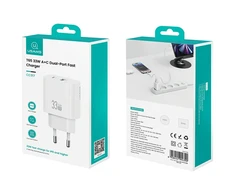 Laidinis įkroviklis USAMS CC317 T65 33W 1xUSB-C 1xUSB-A Fast Charging baltos spalvos
