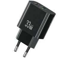 Laidinis įkroviklis USAMS CC317 T65 33W 1xUSB-C 1xUSB-A Fast Charging juodos spalvos