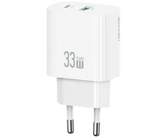 Laidinis įkroviklis USAMS CC317 T65 33W 1xUSB-C 1xUSB-A Fast Charging baltos spalvos
