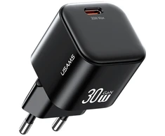 Laidinis įkroviklis USAMS JO Series CC262 30W USB-C + 1m USB-C/Lightning kabelis baltos spalvos