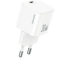 Laidinis įkroviklis USAMS JO Series CC262 30W USB-C + 1m USB-C/Lightning kabelis baltos spalvos