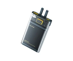 WEKOME WP-323 Vanguard serija – 10 000 mAh super įkrovimas su integruotu USB-C ir žaibo kabeliu PD 20W + QC 22.5W (juodas / skaidrus)
