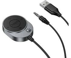 Belaidis automobilio imtuvas Hoco AUX Bluetooth su laidu Jack 3,5 mm E150 metalinis pilkas