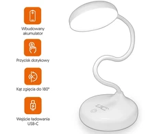 Lamex Wireless LED stalinė lempa 6W, 3000/4500/6000K, jutiklinis valdymas, 3000mAh, baltas, LTC