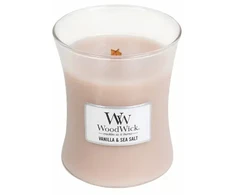 WoodWick vanilės ir jūros druskos kvapioji žvakė su medine dagtimi 275 g