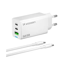 Wozinsky GaN 65W Charger su 2xUSB-C USB Ports su 65W CC kabelis – baltos spalvos